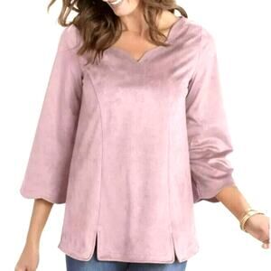 SOFT SURROUNDINGS Womens Large Lavender Purple Wishing Bell Faux Suede Tunic Top
